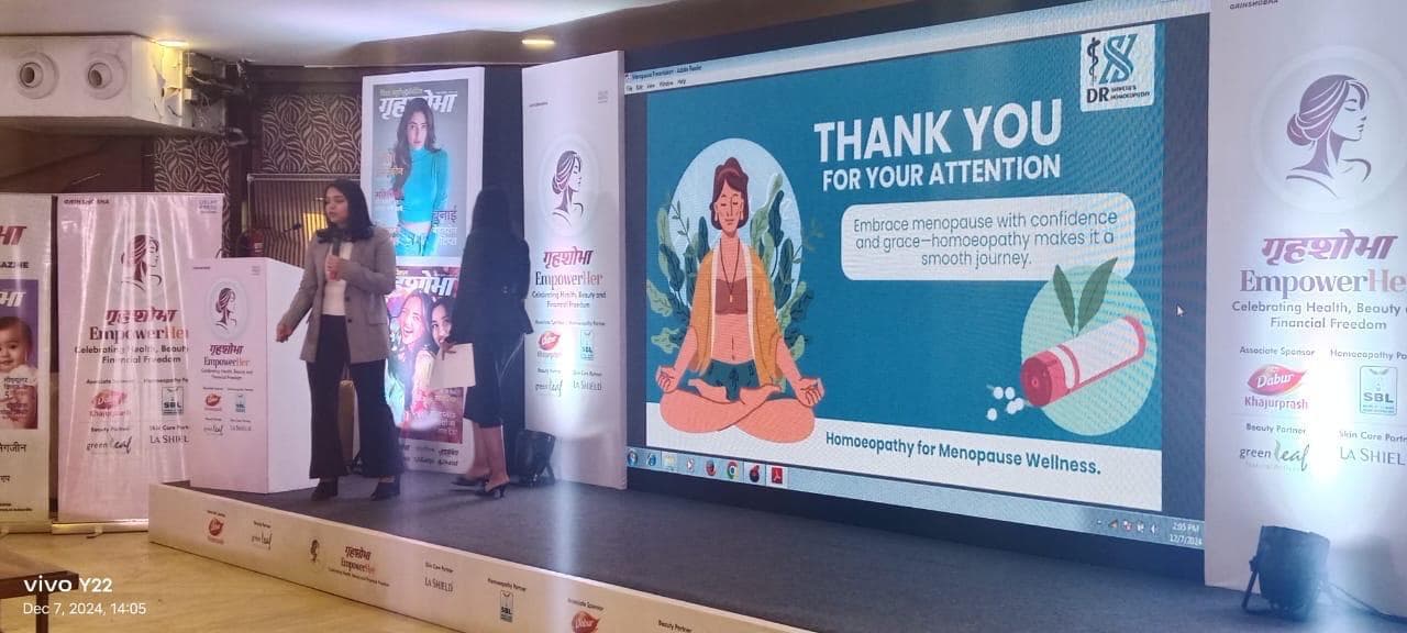 Dr. Shweta Goyal presenting on Homoeopathy for Menopause at Grihshobha EmpowerHer conference